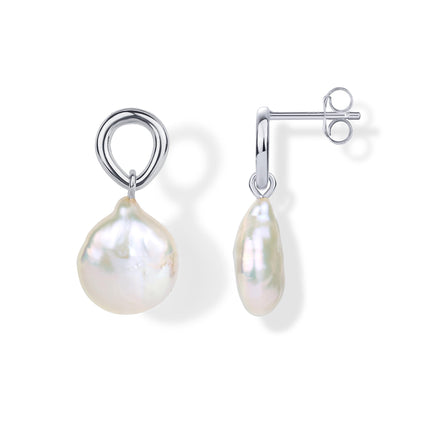 PAVOI 925 Sterling Silver Pearl Statement Wedding Drop Earrings, White Gold