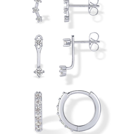 PAVOI 925 Sterling Silver CZ Statement Huggie Earring Set, White Gold