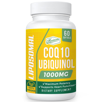 Mecinalis 1000mg Liposomal CoQ10 Softgels | Better Absorption CoQ10 Ubiquinol Supplement | Heart Function & Energy Production | Active Antioxidant Form of Vegan Coenzyme Q10 | Non-GMO | 60 Softgels