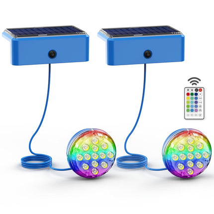 Skairipa Solar Pool Lights, Solar Powered Submersible LED Lights with Remote IP68 Waterproof Swimming Pool Lights 16 Colors Underwater Pool Lights for Above Ground Inground Pool, Pond (Blue, 2 Pack)