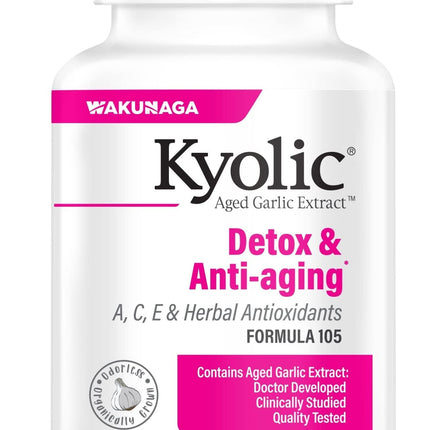 Kyolic Aged Garlic Extract Formula 105 - Detox & Healthy Aging Support - Antioxidant Formula with Milk Thistle - Herbal Supplement -100 Capsules (50 Servings)