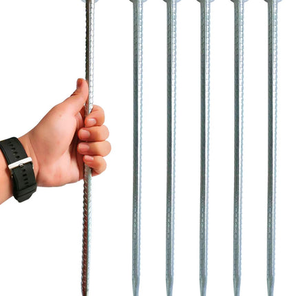 16" Rebar Stakes 6 Pack, 1/2" Diameter Heavy Duty Galvanized Ground Anchors