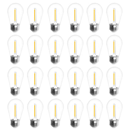 Jslinter 24-Pack LED 1W String Light Bulbs, S14 Plastic Shatterproof Edison Vintage Style Replacement 1 Watt Outdoor 2200K, Waterproof, Warm White Equivalent to 11w, e26 Base
