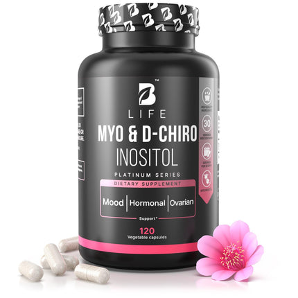 B Life Company Myo-Inositol & D-Chiro Inositol 40:1 for Women | Inositol Supplement for Women | Hormone Balance, Fertility & Cycle | Vitamin B8, Insulin & Flo Ovarian Support | 120 Caps