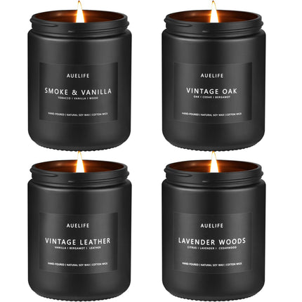 Auelife Candles for Men Gift Set, 4 Pack Soy Wax, Masculine