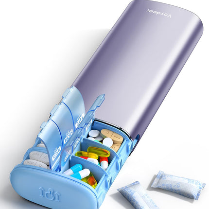 Vaydeer 7 Day Weekly Pill Organizer 2 Times a Day, Metal Am Pm Travel Pill Case, Large Capacity Twice Daily Cute Pill Box for Supplements, Pills, Vitamins and Medication (Purple)