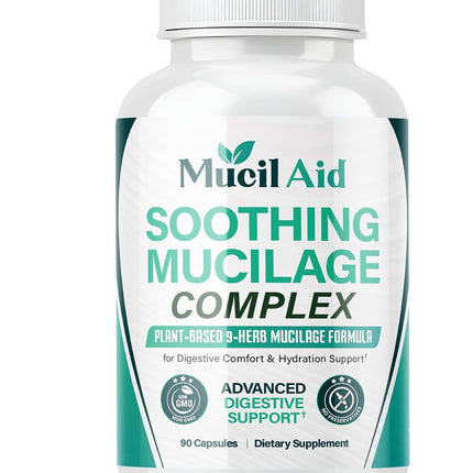 Mucil Aid Digestive Support Capsules 90 Count - Soothing Plant Mucilage Complex for GERD, Leaky Guts, Gentle Prebiotic, Mucosal Support, IBS - 2000mg with Slippery Elm & Marshmallow Root