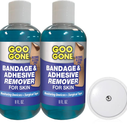 Goo Gone Bandage Adhesive Remover for Skin - Safe and Pain Free Removal for Sticky Residue from Continuous Glucose Monitors, KT Tape, Medical Tape, Heart Rate Monitors, Insulin Pumps, 8 oz (Pack of 2)
