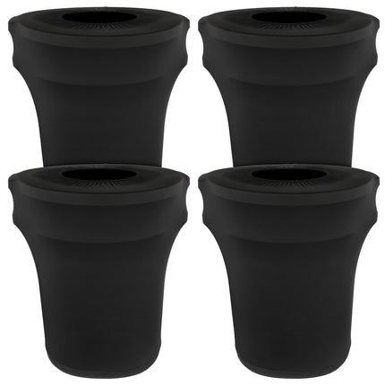 BSTKEY 55 Gallon Stretch Spandex Trash Can Cover, 4 Pack Outdoor Fitted Waste Container Cover Round Garbage Can Covers for Wedding Party Commercial Fundraiser Decor, Without Trash Can (Black)