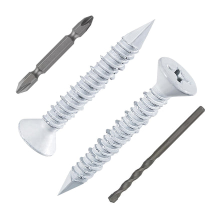 WenSilon(100 PCS) 1/4" x1-1/4 White Concrete Screw Anchor White Flat Head for Anchoring to Masonry, Block or Brick Stucco