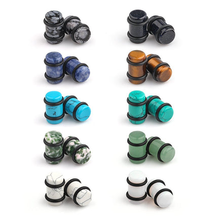 Ruifan 10 Pairs Set Natural Mixed Stone Saddle Ear Plugs Stretcher Expander Tunnels Gauges Piercing Jewelry with O-Rings 2g(6mm)