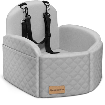 Mavora Max Dog Car Seat for Small/Medium Dogs, Elevated Dog Booster Seat Memory Foam Puppy Car Seat with Washable Cover, Travel Safety Pet Seat for Car with Storage Pockets Up to 35 lbs (Grey)
