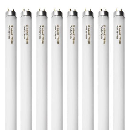 Konideke 8 Pack 24 inch F17T8/841 17 Watts Light Bulb, 2 Foot Straight Fluorescent Tube T8 Tube Light, 4100K Cool White 1400 Lumen G13 Medium Bi-Pin Cap 8 Count