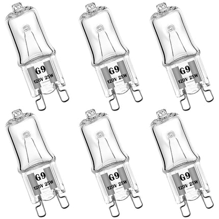 YBEK G9 Halogen Bulb 120V 25W T4 Type 2 Pin Base, Replacement for Range Hood Lights, Bathroom Light Bulbs, Microwave Ovens Candle Warmer Light Bulbs, Wax melt Bulbs Dimmable Warm White (6 Pack)