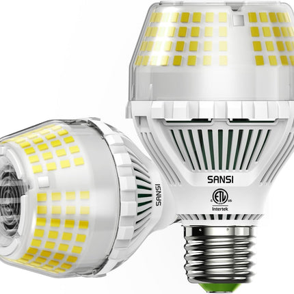 SANSI 300W Equivalent 5000 Lumens LED Light Bulb, 5000K Daylight Super Bright Light Bulbs, E26 A19 Brightest LED Bulbs Non-Dimmable, 22-Year Lifetime, 35W Energy Saving for Home Workshop, 2-Pack