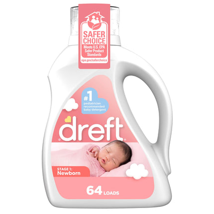 Dreft Stage 1 Newborn Baby Liquid Laundry Detergent, Gentle on Sensitive Skin, HE Compatible, 64 loads