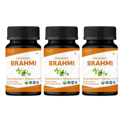 ORGANIC SPREE Brahmi 120 Tablets - USDA Organic Brahmi (Bacopa monnieri) Supplement, Supports Memory, Focus & Daily Wellness* - Pack of 3
