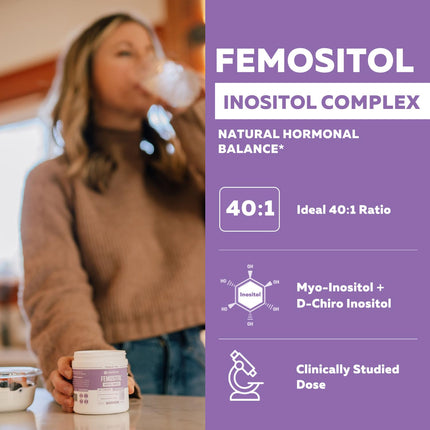 FemoSitol Inositol Powder | Myo-Inositol & D-Chiro Inositol Complex - Clinically Proven 40:1 Ratio (Vitamin B8) | Hormonal Balance & Healthy Ovarian Function Support (123 gram – 60 Servings)