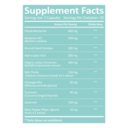 Dihydroberberine Supplement HCl 750mg – Enhanced Absorption Complex with Ceylon Cinnamon, Bitter Melon, R‑ALA, Milk Thistle – Supports Metabolism, Heart & Immune Health – 180 Capsules