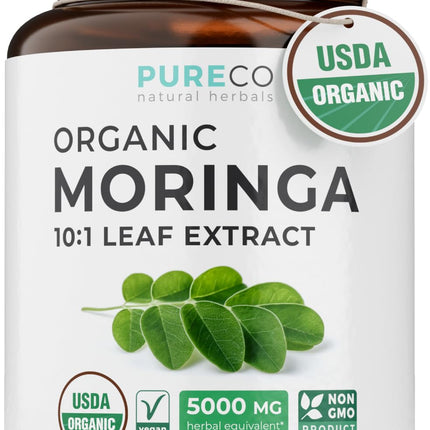 USDA Organic Moringa Capsules - High Potency Organic Moringa 500mg Extract 10:1 Per 1 Capsule Serving - Nutrient Dense Green Superfood Antioxidant - Vegan & Non-GMO Moringa (2 Month Supply)