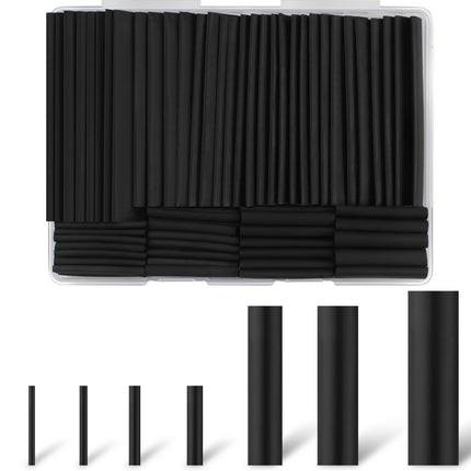 Rindion 127PCS Heat Shrink Tubing Kit, 2:1 Shrink Ratio, Marine Grade Industrial Heat Shrink Tubing, Long Lasting Insulation Wire Shrink Wrap Tubing- Black