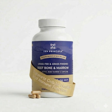 Zen Principle Grass Fed Beef Bone Marrow Supplement, 3300mg. Skin, Oral Health, and Joint Support. Promotes Whole-Body Wellness. Whole Bone Extract, 210 Capsules.