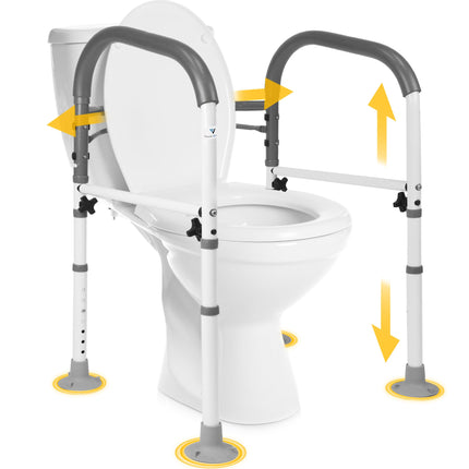 Vaunn Medical Deluxe Adjustable and Foldable Toilet Safety Frame, Bathroom Handrail Assist Grab Bar Handle (Gray, Adjustable Width and Height)