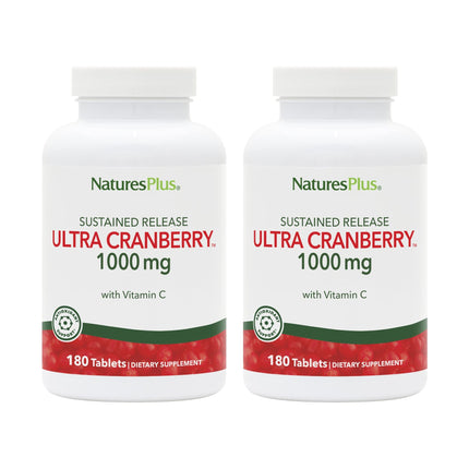 NaturesPlus Ultra Cranberry 1000-180 Sustained Release Tablets, Pack of 2 - Supports a Healthy Urinary Tract - Non-GMO, Vegetarian, Gluten Free - 180 Total Servings