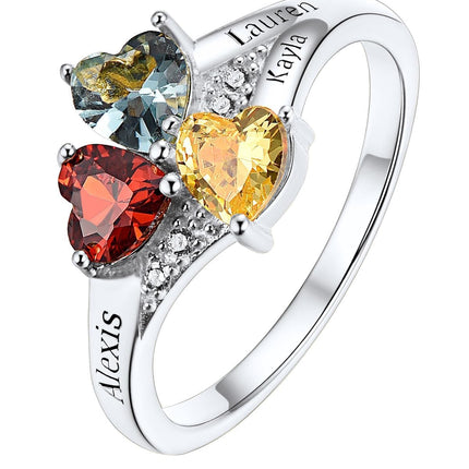 Custom4U Personalized Mothers Ring 3 Birthstones Rings for Women Custom