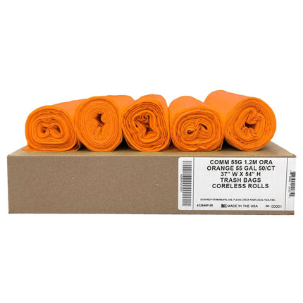 Ultrasac 55 Gal Orange Trash Bags, 1.5 MIL (EQ.), 37" x 54" (50 Pack)