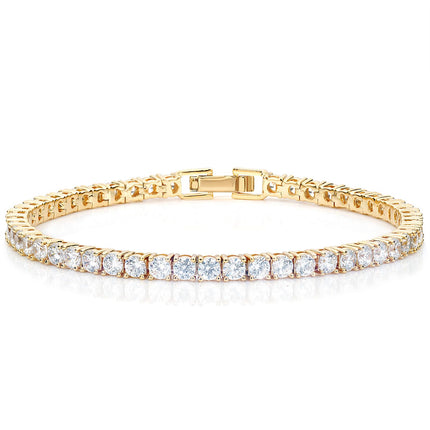 Haqptul 18K Gold/Sterling Silver Plated Tennis Bracelet for Women Men Cubic Zirconia White Gold Diamond 3mm Size 6.5-7.5 Inch