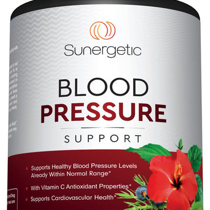 Sunergetic Premium Blood Pressure Support Supplement for Cardiovascular & Heart Health with Garlic, Hawthorn & Hibiscus (180 Capsules)