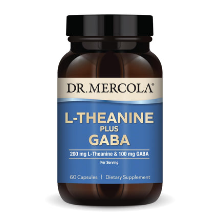 Dr. Mercola L-Theanine Plus GABA - Supports Relaxation - Focus & Cognitive Function - Stress Support Supplement - 200 mg L-Theanine - 100 mg GABA - 60 Capsules