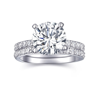 Engagement Rings For Women Wedding Rings Fake Engagement Ring Set Travel 18K White Gold Plated Promise Rings For Her 3 Carat 3CT Round Cubic Zirconia CZ Bridal Ring Sets Cheap Band 2pcs, Size 7.5