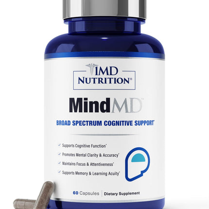 1MD Nutrition MindMD - Brain Supplement for Memory and Focus - Bacopa Monnieri for Nootropic Brain Support - Brain Health Supplement for Adults - with Vitamin B6 & Green Tea Extract - 60 Caps