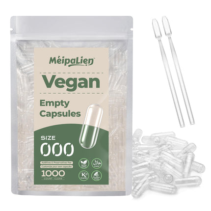 MéipaLien HPMC Empty Capsules Size 000-1000 Clear Count Pill Capsules Empty - Plant-Based Cellulose | Vegetarian, Halal, Non-GMO | for DIY Supplement & Herbal Filling