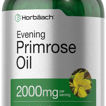 Horbäach Evening Primrose Oil Softgels | 2000 mg | 150 Pills | Cold Pressed, Hexane Free Supplement with GLA | Non-GMO, Gluten Free