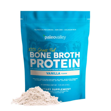 Paleovalley 100% Grass Fed Beef Bone Broth Protein Powder - Rich in Collagen Peptides for Hair, Skin, Gut Health, Bone and Joint Support - 13g Protein Per Serving - No Gluten or GMOs - Vanilla