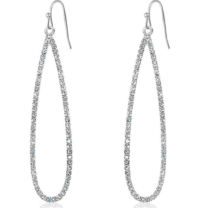 Silver Tone Long Earrings for Women, Large CZ Faux Diamond Teardrop Dangles