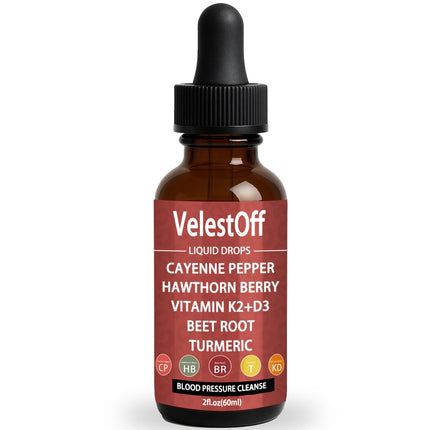 Velestoff Cayenne Pepper & Cayenne Pepper Drops Liquid Supplement with Hawthorn, Beet Root, Turmeric, Vitamin K2 D3