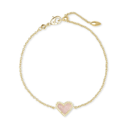 Kendra Scott Ari Heart Crystal Delicate Bracelet in 14k Gold-Plated Brass, Rose Quartz, Fashion Jewelry for Women