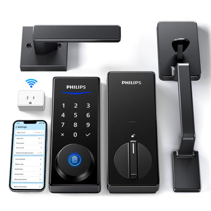 Philips Wi-Fi Smart Lock with Handle, Keyless Entry Keypad Door Lock with Handle, Front Door Deadbolt Set with WiFi Gateway, App Control, Fingerprint Unlock, PIN Code Unlock, Auto Locking