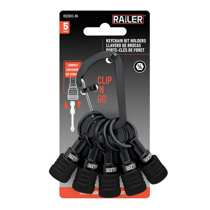 Railer 5pc 1/4" Hex Bit Holder Keychain – Quick Release Drill Organizer