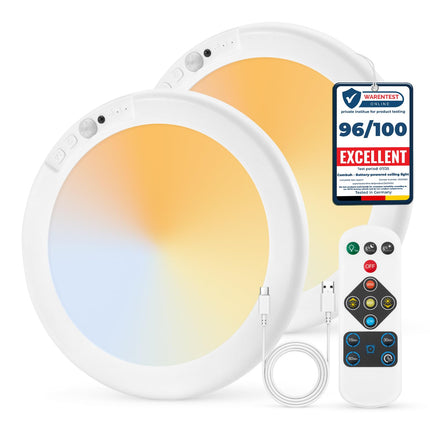 Combuh Rechargeable Motion Sensor Ceiling Light with Remote Wireless, 85 Days Battery Powered Shower Lamp Magnetic Dimming Timing Stick on Cordless Lighting for Closet Pantry without Electricity 2Pack