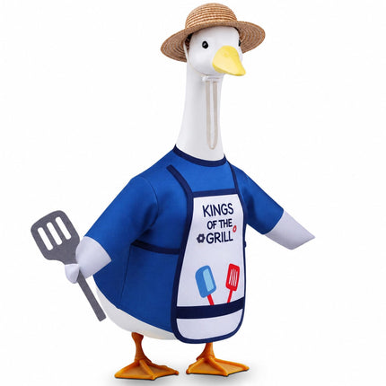 Pextian BBQ Porch Goose Outfits, 23 Inch Porch Goose Summer Outfit, Funny Duck Clothes with Straw Hat, Apron & Spatula -Goose Clothes for Cement Goose Outdoor Garden Yard Decor
