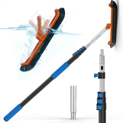 SKGPOLE 16FT Swimming Pool Pole with Brush, Upgraded Pool Pole Telescopic 16ft Heavy Duty with 19" Pool Brush Head, Adjustable Length 4 to 16 Feet, Universal Pole for Skimmer Net, Brush, Vacuum Head