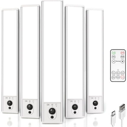 EZVALO 5-Pack Under Cabinet Lighting, 2400mAh Motion Sensor Light, LED Closet Lights Wireless, 6500K Dimmable, Timer, Magnetic, with Remote Control for Kitchen, Closet, Stair
