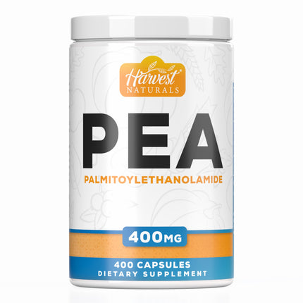 HARVEST NATURALS Palmitoylethanolamide Capsules | Pea 400mg | 400 Pill Count | Promotes Natural Inflammation & Discomfort Relief