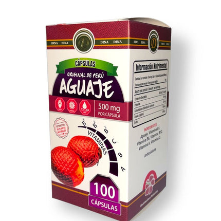 Aguaje del Peru, 100 Capsules of 500 mg each, Bottle Format for Daily Routine and General Wellness Support
