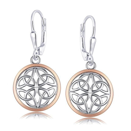 LeCalla 925 Sterling Silver Celtic Knot Earrings | Two-Tone Jewelry | Lightweight Celtic-Knot Leverback Drop Dangle Earring for Women - 35mm